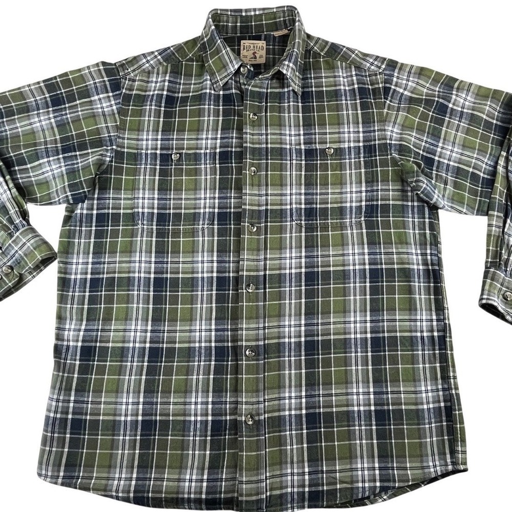 RedHead‎ Mens Green Plaid Flannel Long Sleeve Button Down Shirt Large